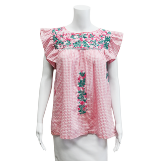 MI GOLONDRINA | Pink Gingham Embroidered Blouse